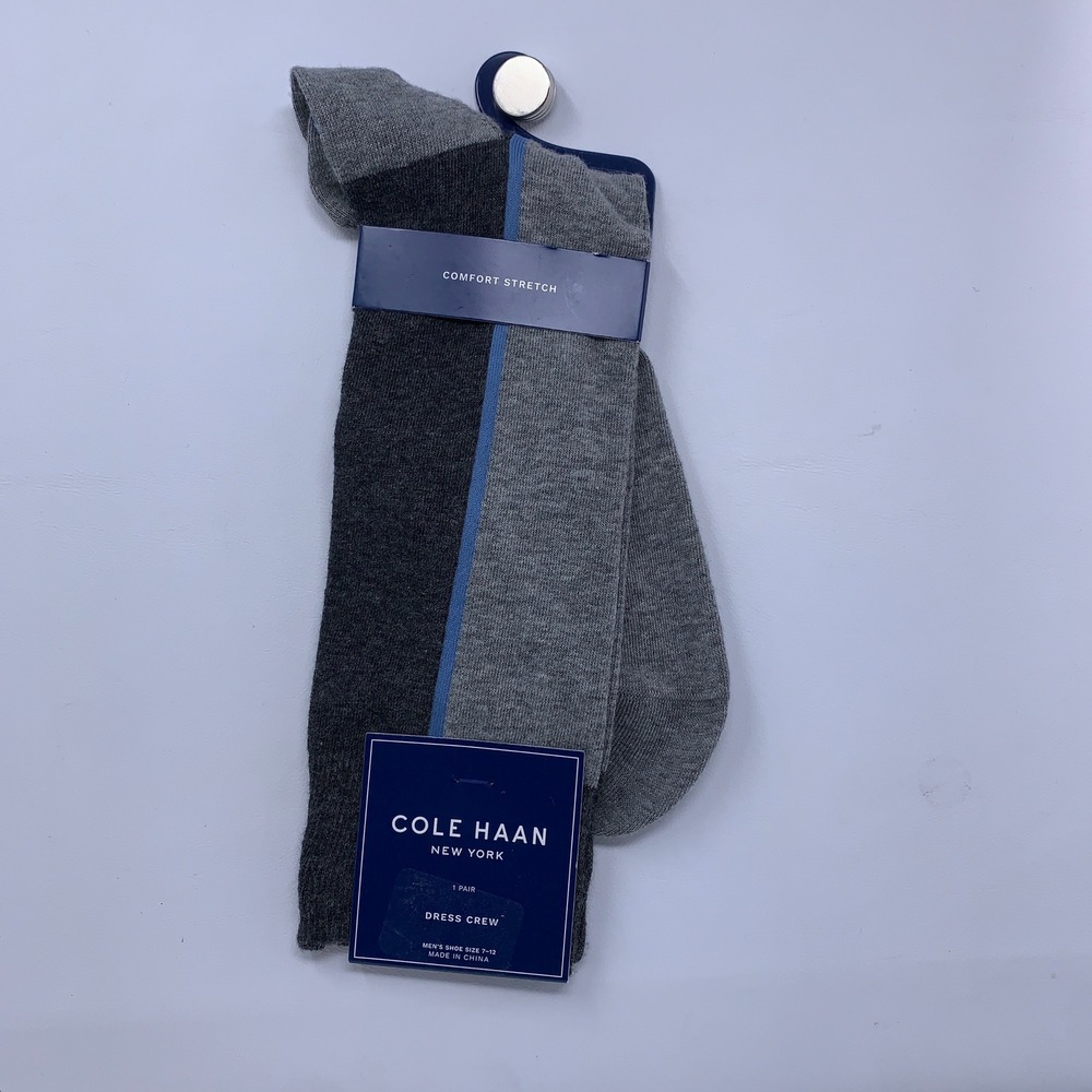 Cole Haan Mens 7-12 Grey Colorblock Comfort Stretch Dress Crew Socks NWT